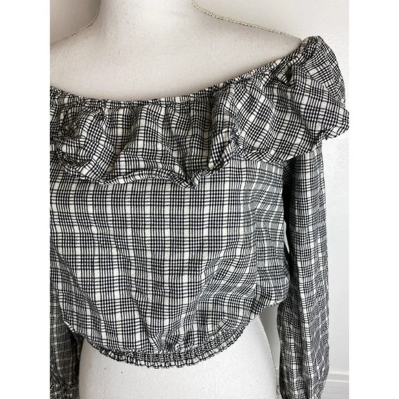 Tularosa • Black White Plaid Off Shoulder Blouse - Picture 2 of 4